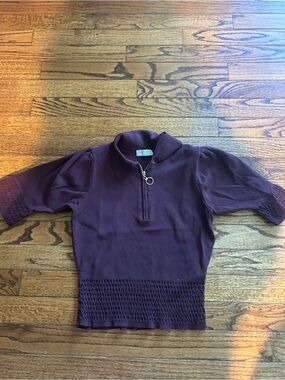 Sandro Plum Short Sleeve Knit Polo with Zip